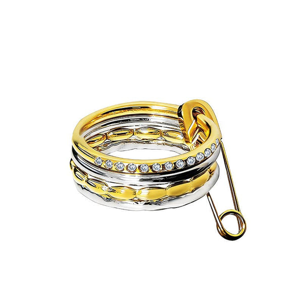 4-LAYER TWO-TONE RING WITH BROOCH: With box