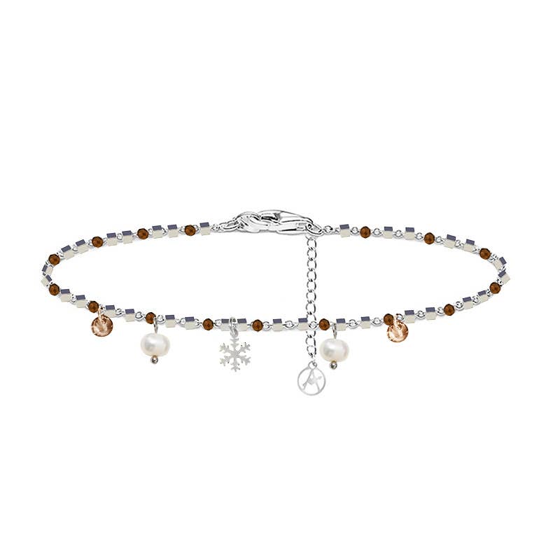 Bracelet charm flocon de neige avec perle et zircone: Gris argenté / Avec boîte
