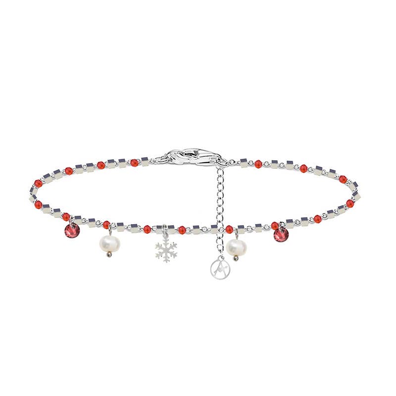 Bracelet charm flocon de neige avec perle et zircone: Gris argenté / Avec boîte