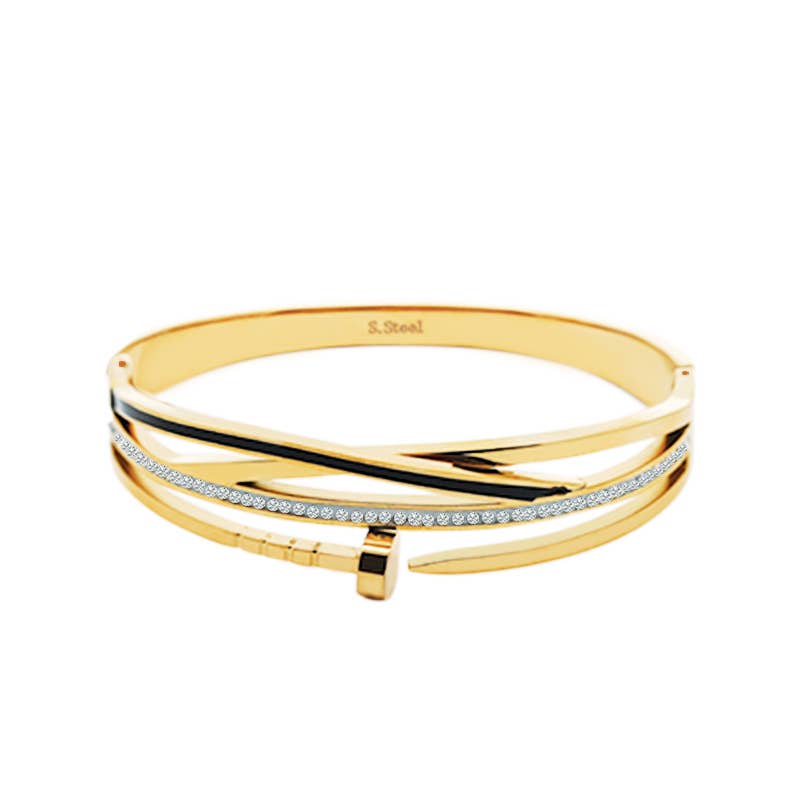 RIGID NAIL BRACELET WITH RHINESTONES - DH22100D359: Silver / With box
