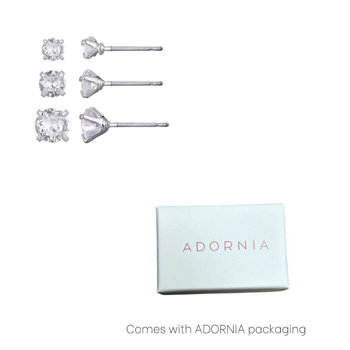 Ensemble de 3 clous d'oreilles solitaires en CZ plaqué argent
