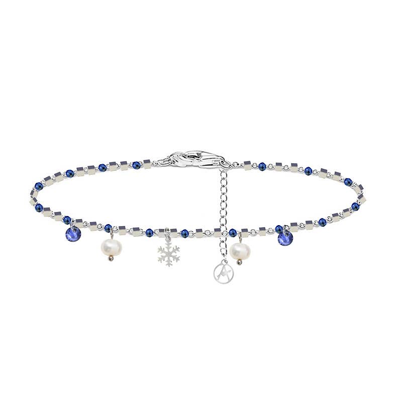 Bracelet charm flocon de neige avec perle et zircone: Gris argenté / Avec boîte