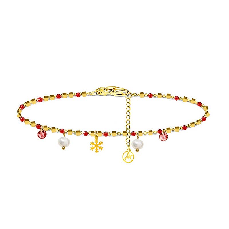 Bracelet charm flocon de neige avec perle et zircone: Gris argenté / Avec boîte