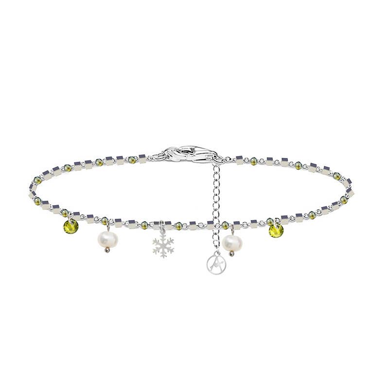 Bracelet charm flocon de neige avec perle et zircone: Gris argenté / Avec boîte