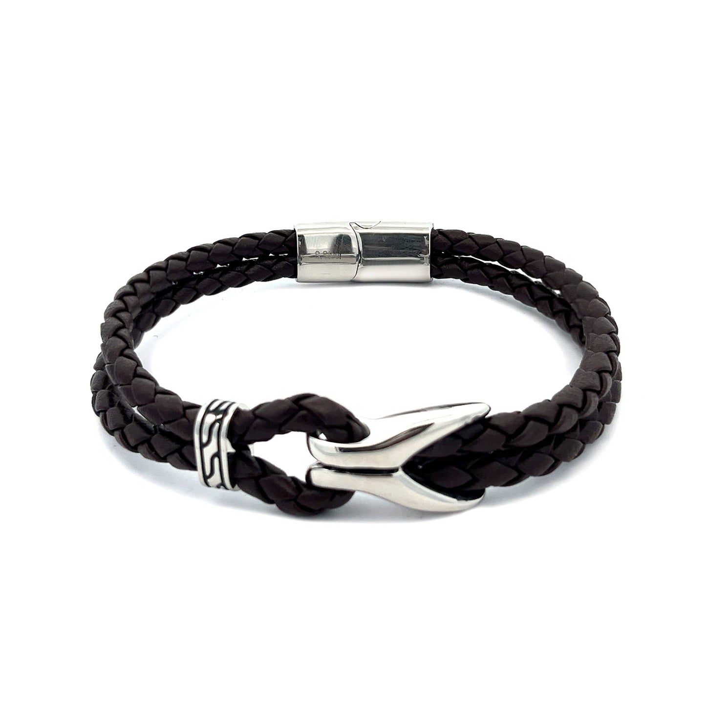 Men's double braided leather bracelet - KM23140E628/629: Sand / Without box