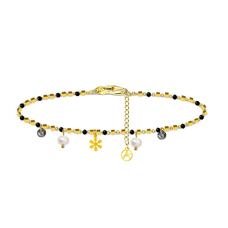 Bracelet charm flocon de neige avec perle et zircone: Gris argenté / Avec boîte