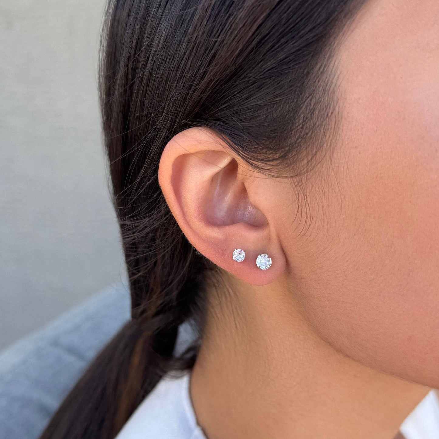 Ensemble de 3 clous d'oreilles solitaires en CZ plaqué argent