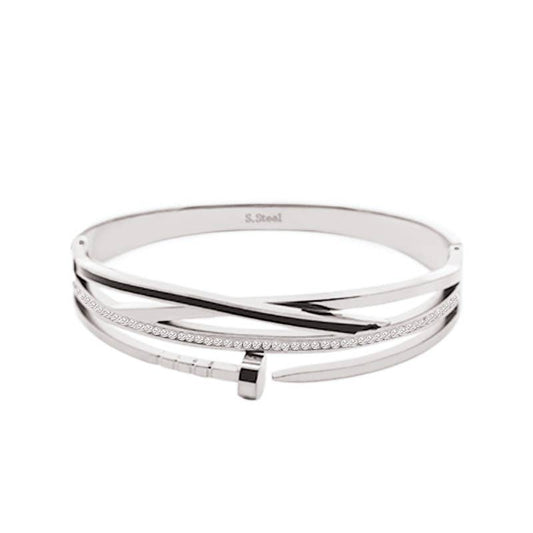 BRACELET RIGIDE CLOU AVEC STRASS - DH22100D359: Argenté / Avec boîte