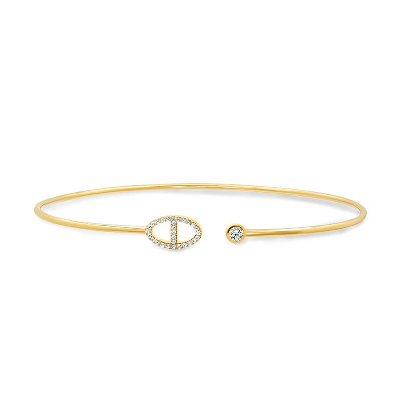 BRACELET SEMI-RIGIDE RÉGLABLE AVEC NEZ DE COCHON EN STRASS: Or jaune / Avec boîte