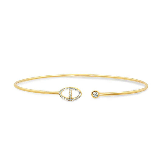 BRACELET SEMI-RIGIDE RÉGLABLE AVEC NEZ DE COCHON EN STRASS: Or jaune / Avec boîte