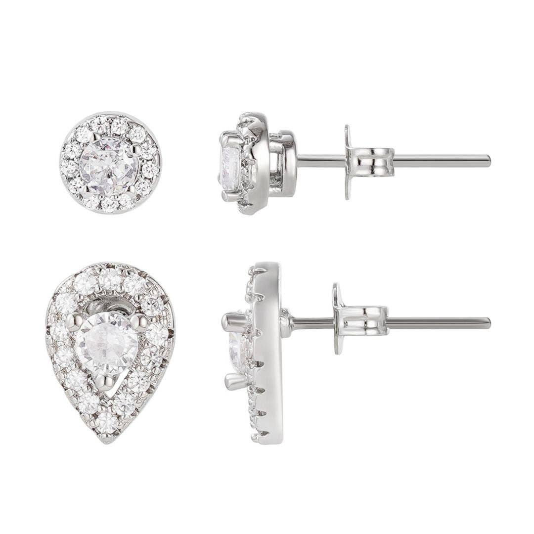 Lot de 2 clous d'oreilles halo plaqués argent