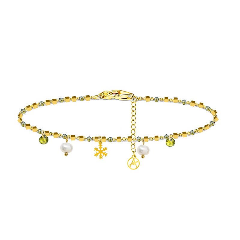 Bracelet charm flocon de neige avec perle et zircone: Gris argenté / Avec boîte