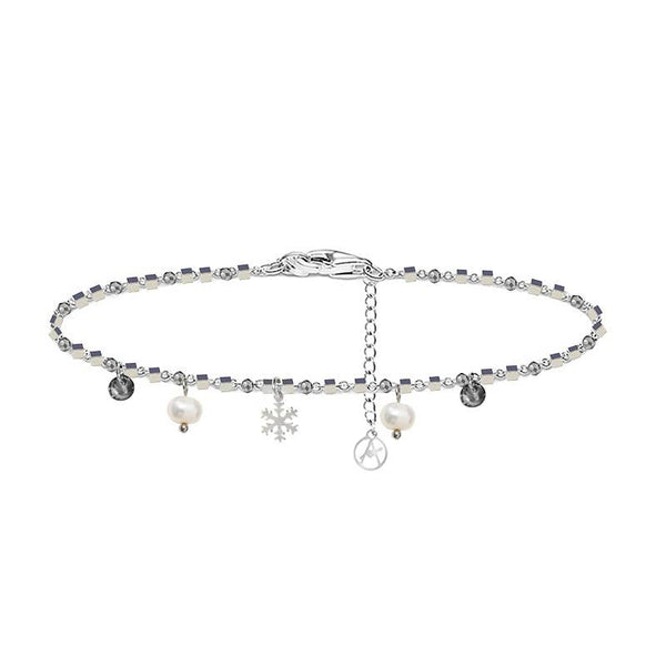 Snowflake charm bracelet with bead and zirconia: Silver-grey / With box