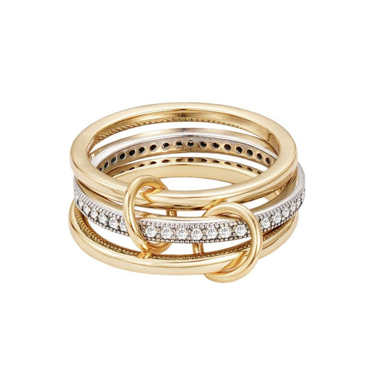 Ensemble de 3 bagues reliées, plaquées or 14 carats et plaquées argent: 7