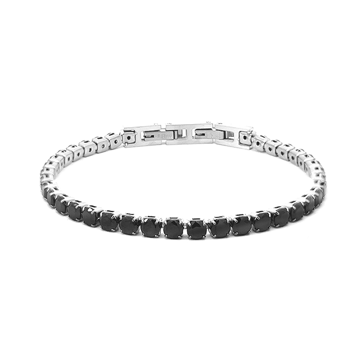 Stainless Steel Tennis Bracelet with 3mm Zirconia - JN21927736CD17: White Silver / No box