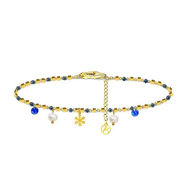 Bracelet charm flocon de neige avec perle et zircone: Gris argenté / Avec boîte
