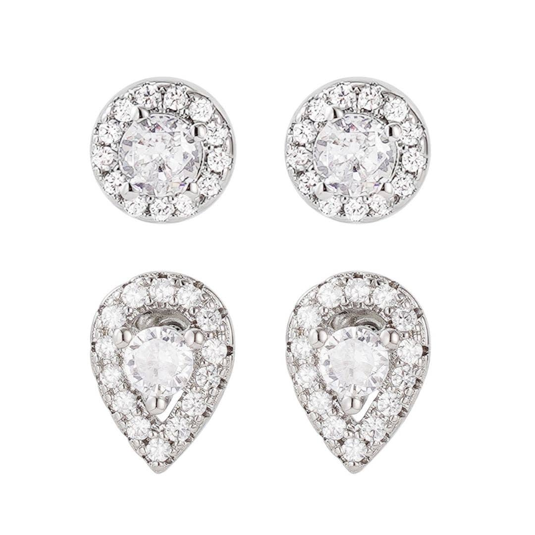 Lot de 2 clous d'oreilles halo plaqués argent