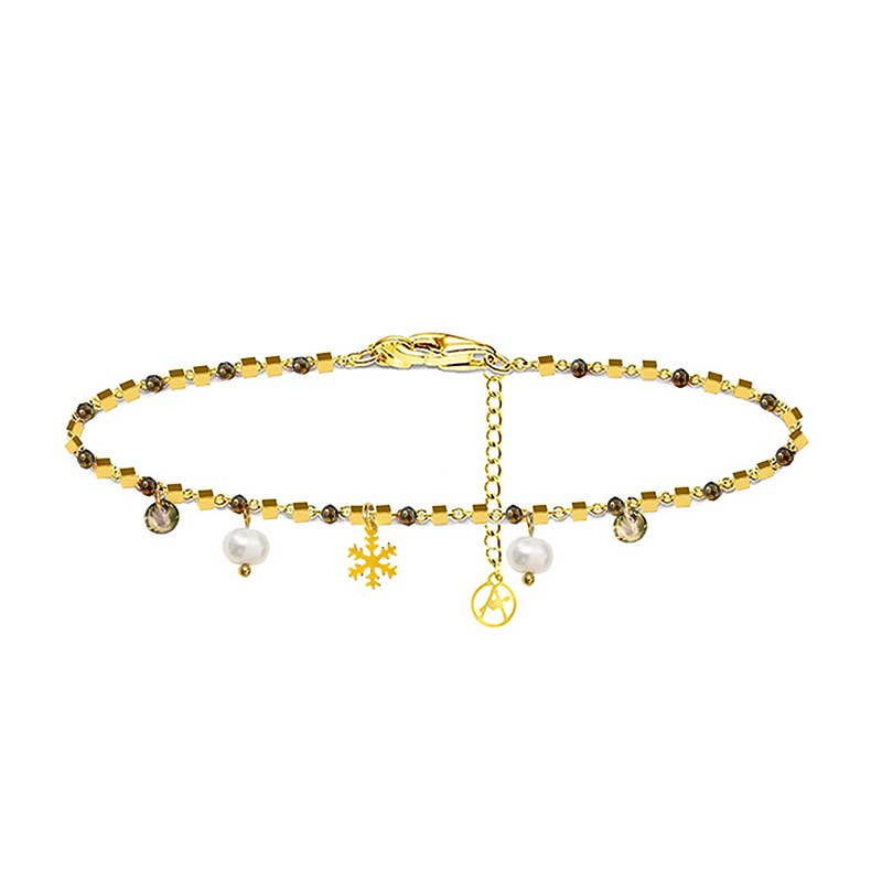 Bracelet charm flocon de neige avec perle et zircone: Gris argenté / Avec boîte