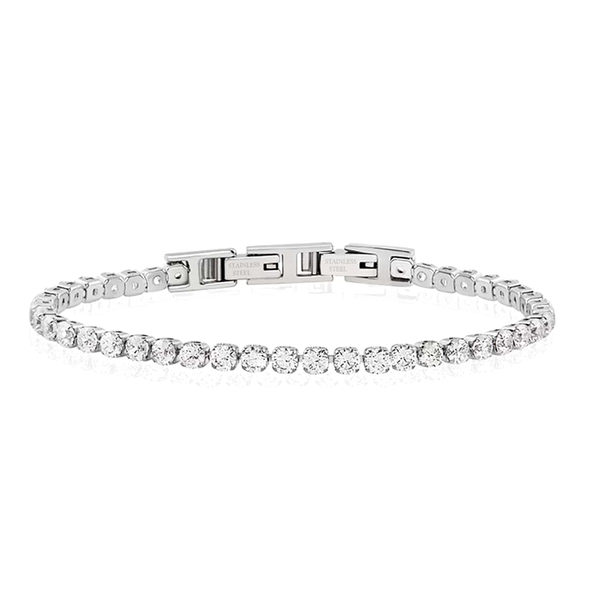 Stainless Steel Tennis Bracelet with 3mm Zirconia - JN21927736CD17: White Silver / No box