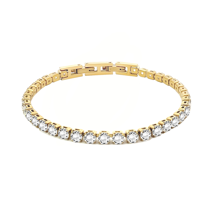 Stainless Steel Tennis Bracelet with 3mm Zirconia - JN21927736CD17: White Silver / No box