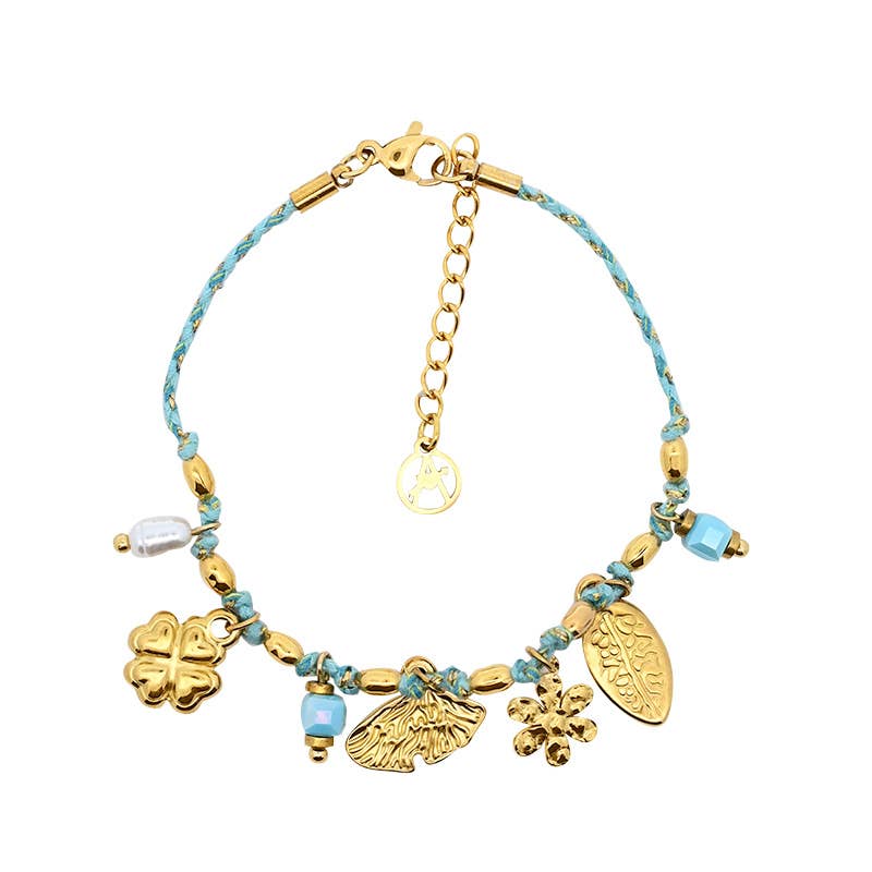 Bracelet fil coloré avec breloques - YNK24864B1: Azure / Avec boîte