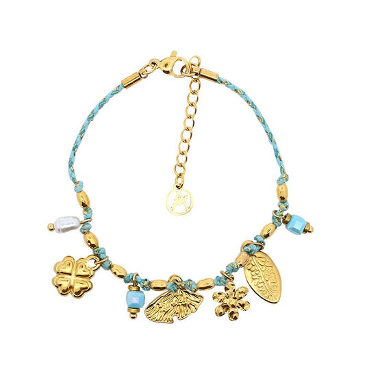 Bracelet fil coloré avec breloques - YNK24864B1: Azure / Avec boîte